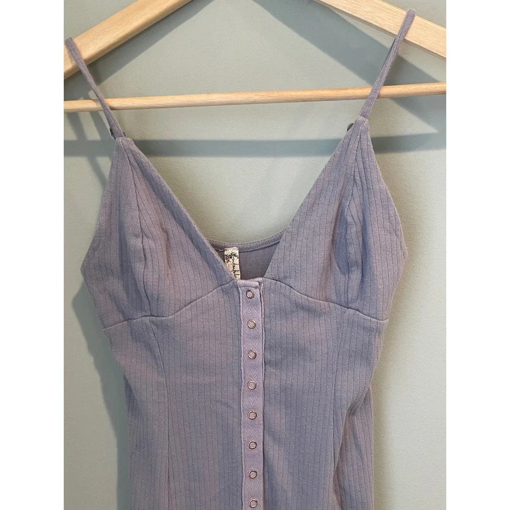 Free People Ribbed Button Front Midi Slip Dress‎ Lavender XS